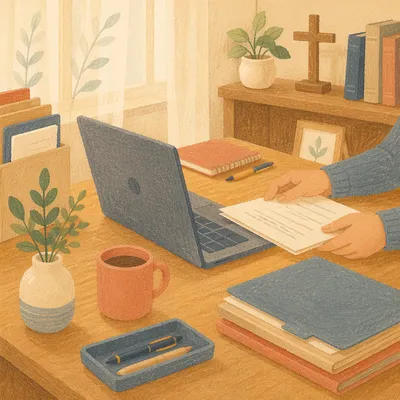 Organized Church Office Secretary Desk Scene