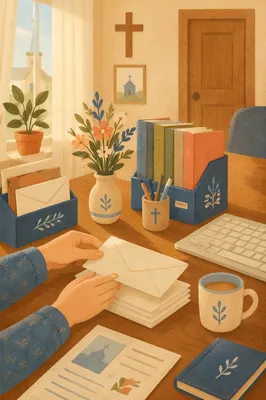 Organized Church Office Secretary Desk Scene