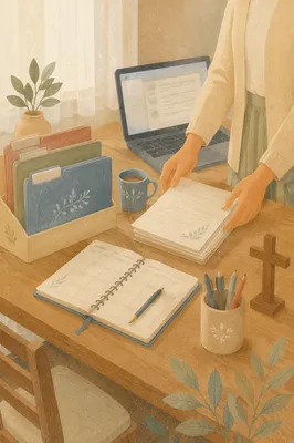 Organized Church Secretary Desk Morning Scene