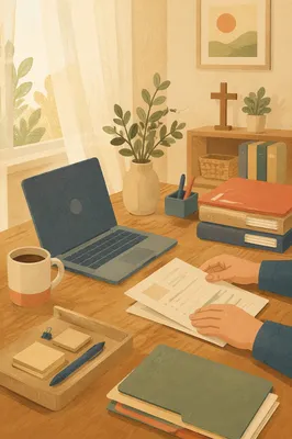 Organized Church Office Secretary Desk Morning