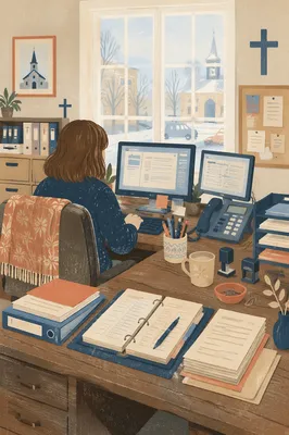 Organized Church Office Secretary Desk Scene
