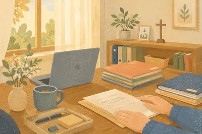 Organized Church Office Secretary Desk Scene