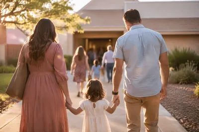 Young Family Arriving at Church Parenting Workshop