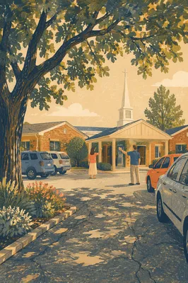 Warm Church Parking Lot Welcome Scene