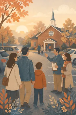 Church Parking Lot Welcome Team at Sunrise