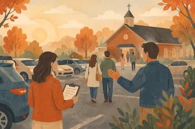 Church Parking Lot Welcome Team at Sunrise