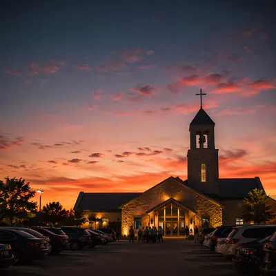 Evening Church Parking Lot Welcome Scene