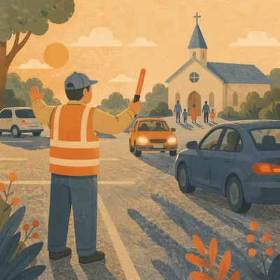 Church Parking Volunteer Welcoming Morning Arrivals