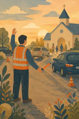 Church Parking Volunteer Welcoming Sunday Arrivals