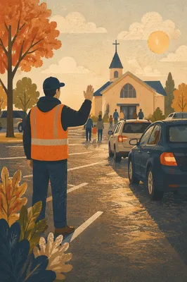 Church Parking Lot Volunteer Welcoming Cars