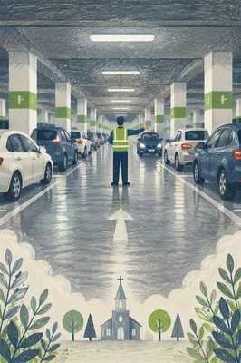 Church Parking Volunteer Guiding Sunday Arrival