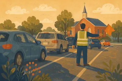 Church Parking Volunteer Guiding Sunday Traffic
