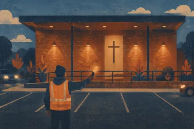 Church Parking Volunteer Guiding Evening Traffic
