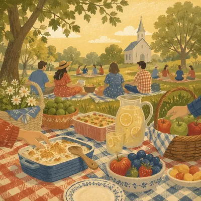 Warm Church Picnic Fellowship in Park