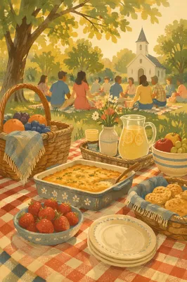 Warm Church Picnic in Park