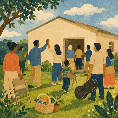 Excited Small Group at First Church Service