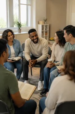 Small Church Group Meeting in Bright Room