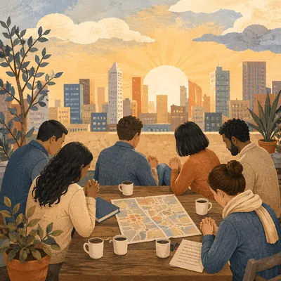 Church Planting Team Praying at Sunrise