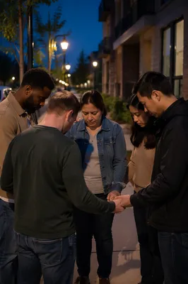 Multicultural Prayer Circle in City Neighborhood