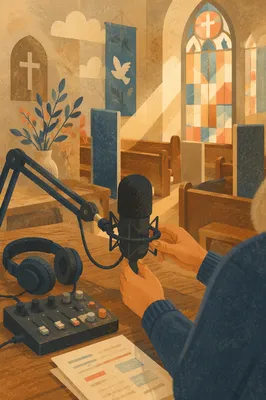 Church Podcast Microphone in Chapel Studio