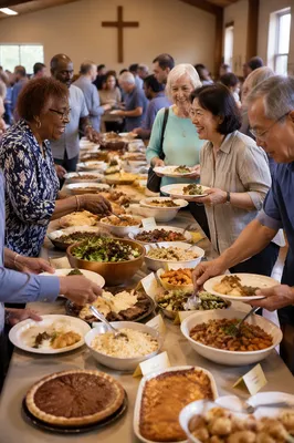 Church Potluck Dinner in Fellowship Hall