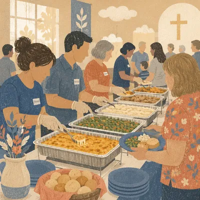 Warm Church Potluck Fellowship Serving Line