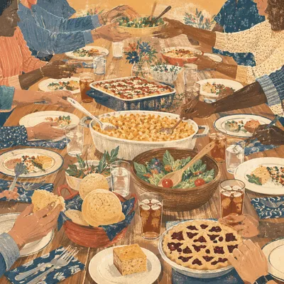 Church Potluck Dinner Fellowship Table