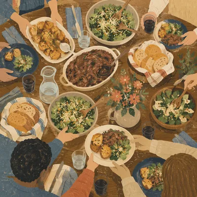 Warm Church Potluck Fellowship Dinner Table
