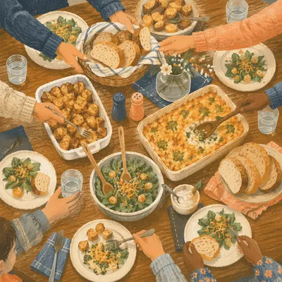 Church Potluck Fellowship Dinner Overhead