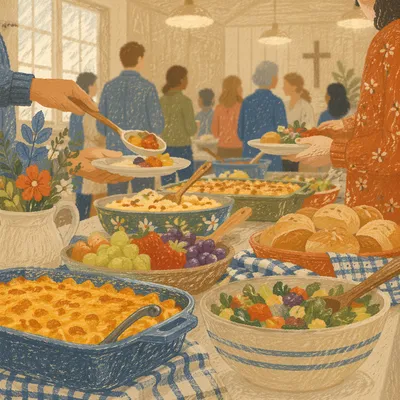 Warm Church Potluck Dinner Fellowship Scene