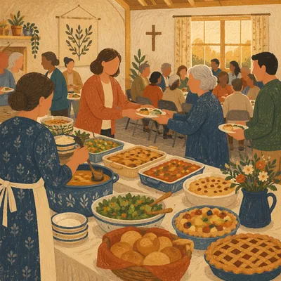 Welcoming Church Potluck Dinner Fellowship Scene