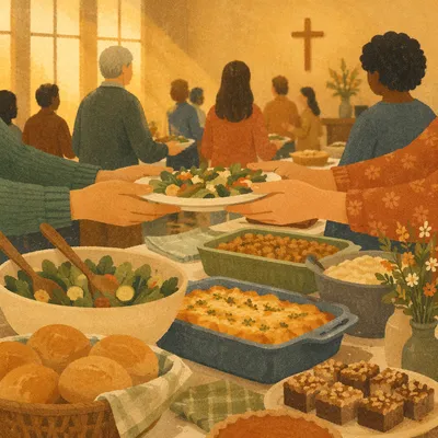 Warm Church Potluck Fellowship Dinner Scene