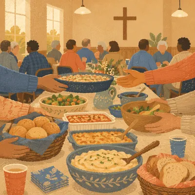 Church Potluck Dinner Fellowship Hall Gathering