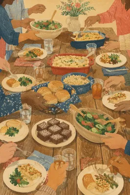 Warm Church Potluck Fellowship Table