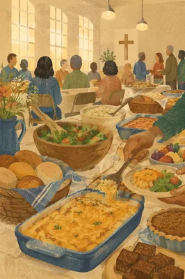 Warm Church Potluck Dinner Fellowship Scene