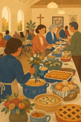 Welcoming Church Potluck Dinner Fellowship Scene