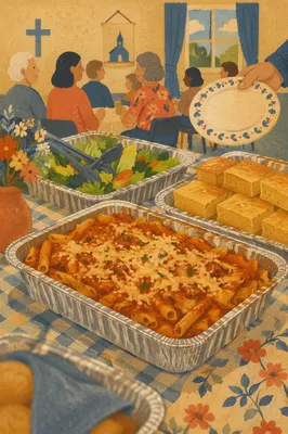 Church Potluck Dinner Fellowship Table