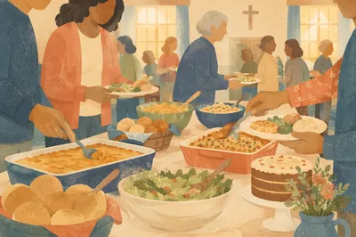 Church Potluck Dinner Fellowship in Warm Hall