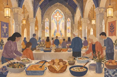 Church Potluck Fellowship in Historic Hall