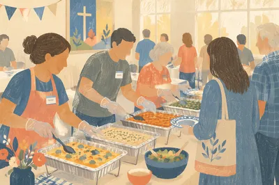 Church Potluck Fellowship Serving Line