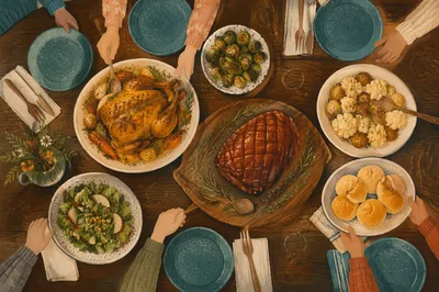 Church Potluck Fellowship Dinner Table Overhead