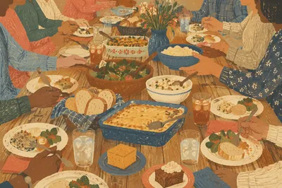 Warm Church Potluck Dinner Fellowship Table