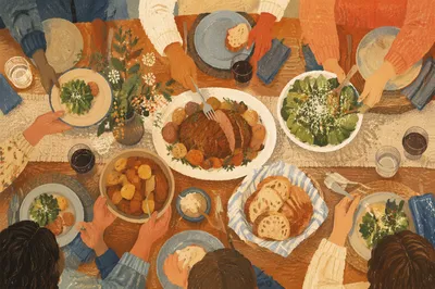 Warm Church Potluck Dinner Fellowship Table