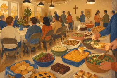 Warm Church Potluck Fellowship Hall Gathering