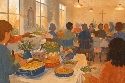 Warm Church Potluck Dinner Fellowship Scene
