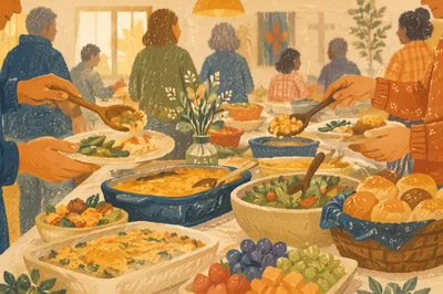 Warm Church Potluck Dinner Fellowship Scene