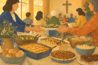 Warm Church Potluck Fellowship Dinner Scene