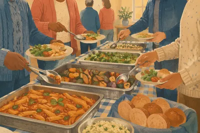 Church Potluck Fellowship in Community Hall