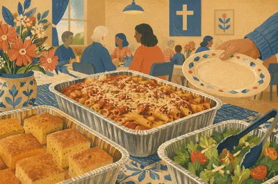 Warm Church Potluck Dinner Fellowship Table