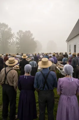 Misty Church Potluck Fellowship on Rural Lawn